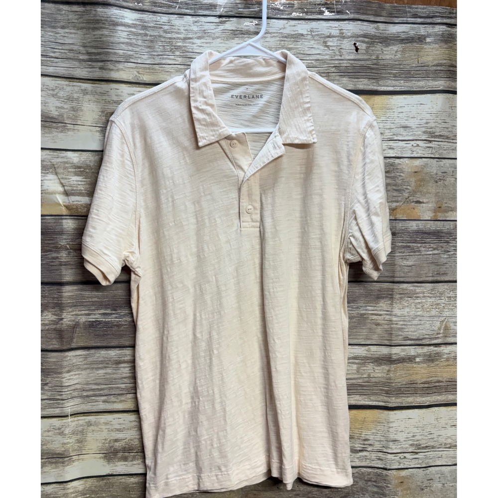 Everlane Mens Slub Cotton Short Sleeve Polo Shirt Beige Cream Size M